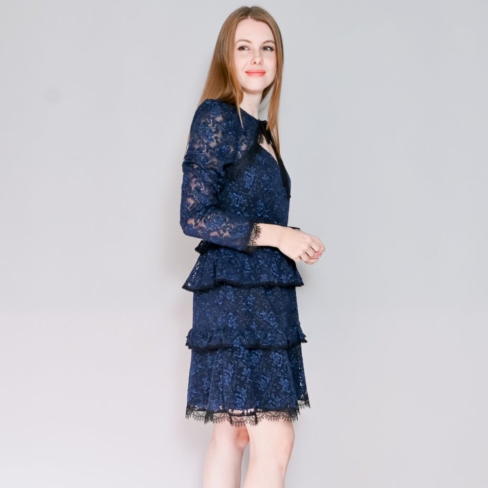 ML MONIQUE LHUILLIER Tie-Neck Lace Dress NWT - Picture 3 of 7